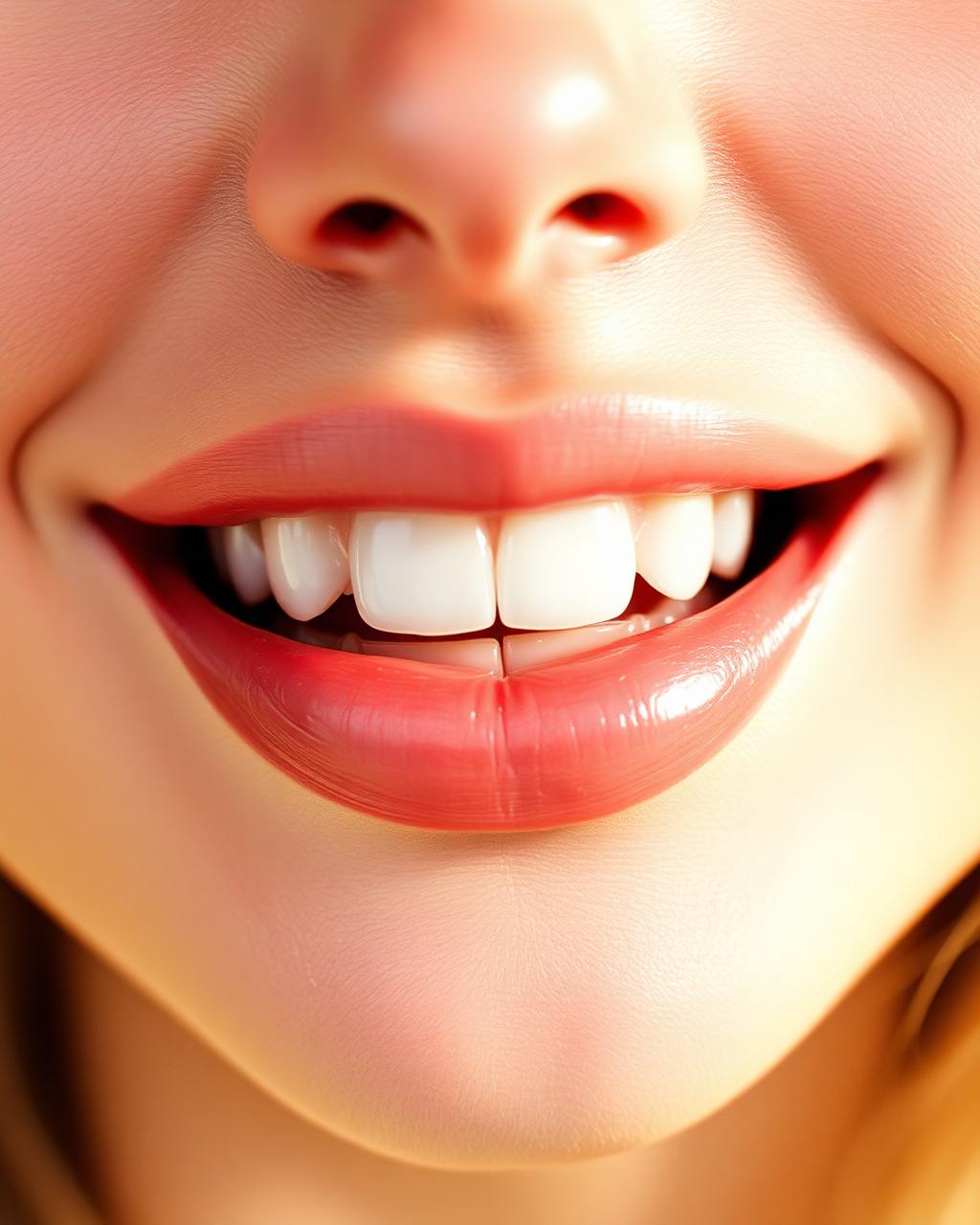 Close-up of a natural smile in soft warm daylight